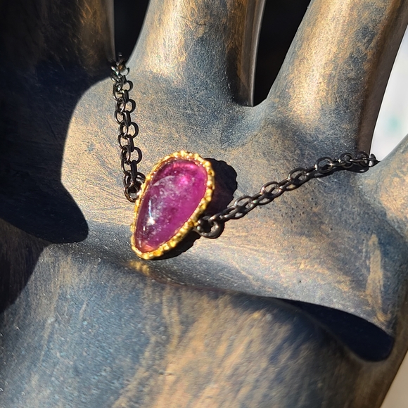 Ruby 4k bracelet sterling rhodium & gold 7.5" adjustable - Picture 4 of 6